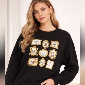 Karl Lagerfeld Paris Choupette Cat Graphic Crewneck Pullover Sweatshirt M NWT